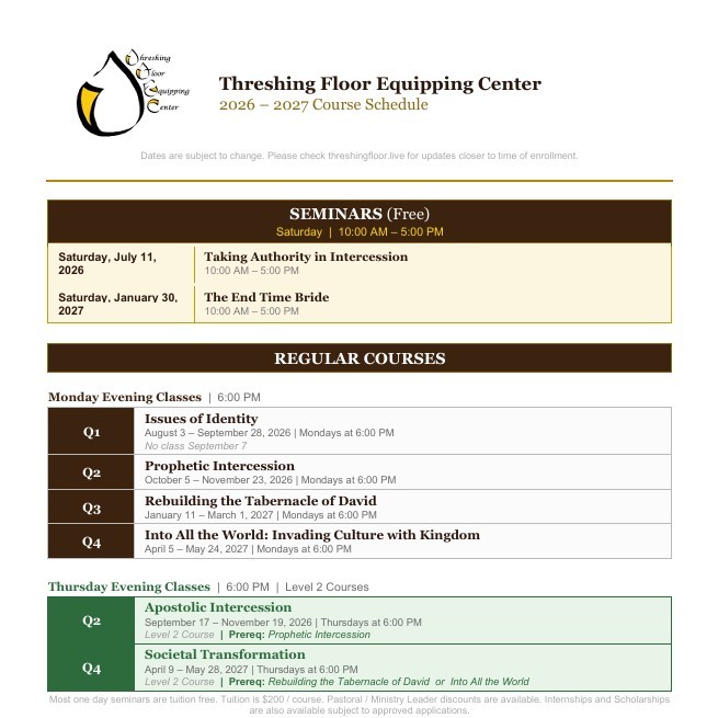 TFEC 2026â€“2027 Course Schedule