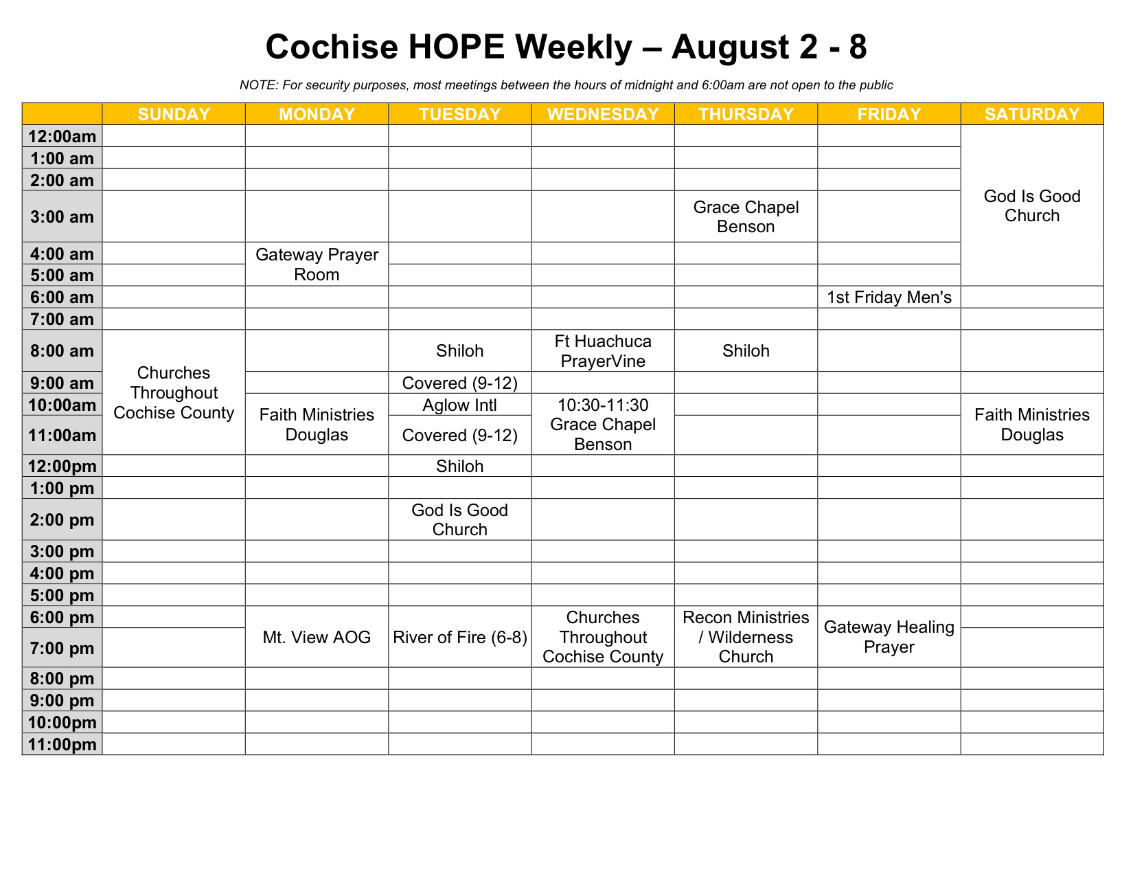 Cochise HOPE Weekly Calendar August 2-8