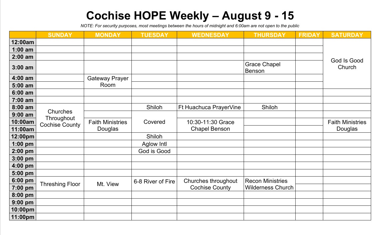 Cochise HOPE Weekly Calendar August 9-15