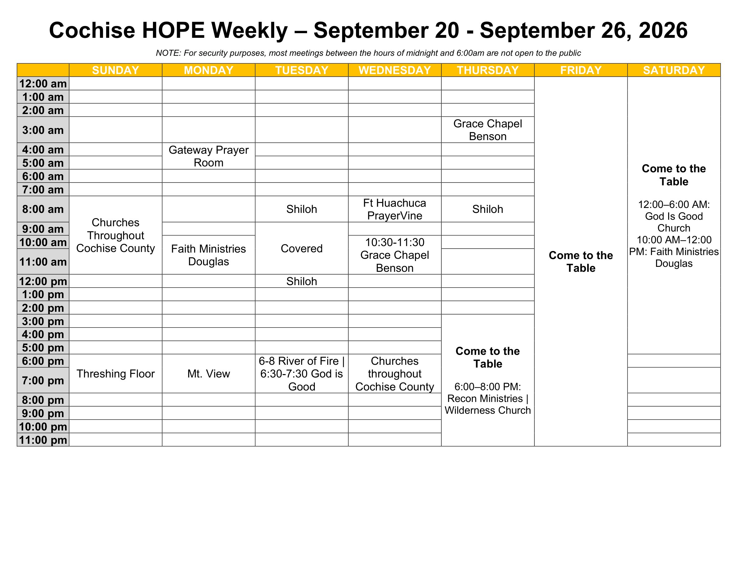 Cochise HOPE Weekly Calendar September 20-26