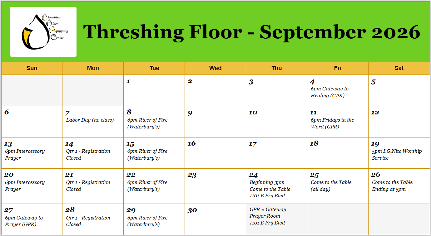 TFEC Activities Calendar - September 2026